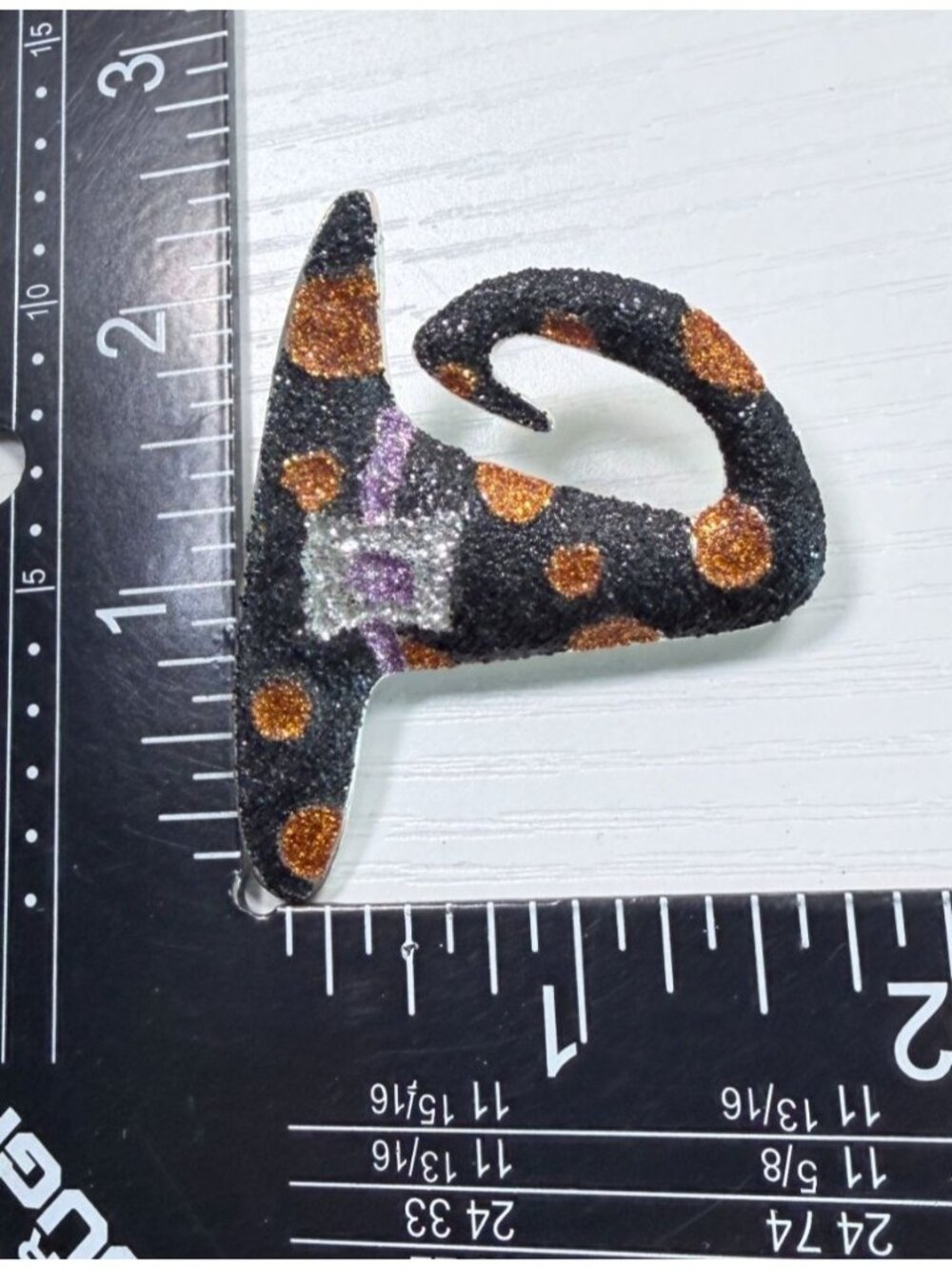 Halloween Glitter Witch Hat Brooch Pin Black Sparkly Orange Polka Dot Party - Picture 3 of 8